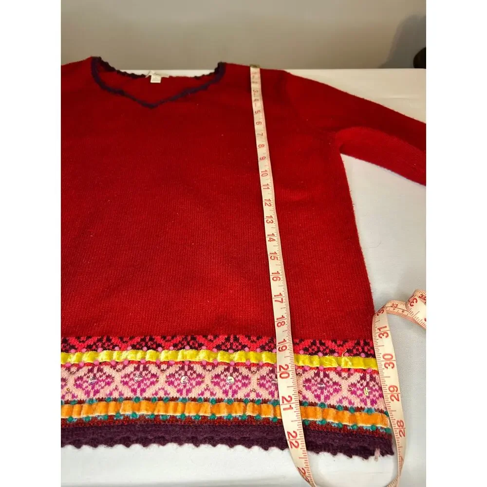 J.Jill Petite Red Embellished Fair Isle V Neck Sweater LP